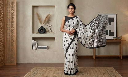Polka Dot - Cotton Linen Saree