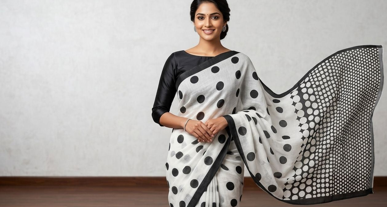 Polka Dot - Cotton Linen Saree