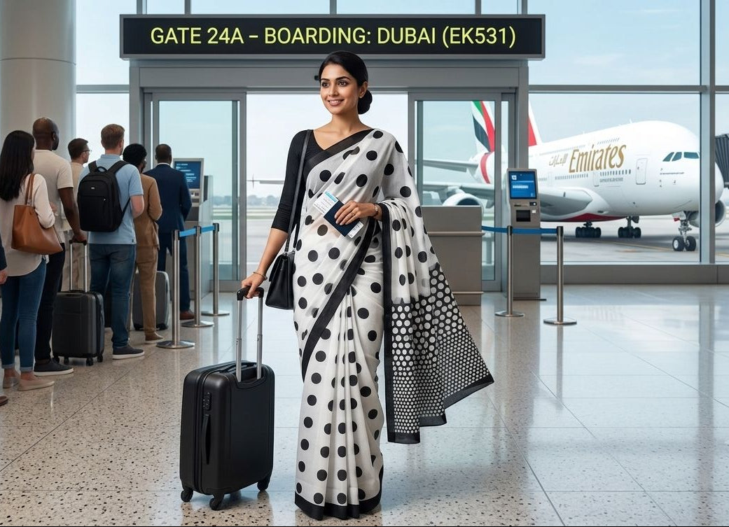 Polka Dot - Cotton Linen Saree
