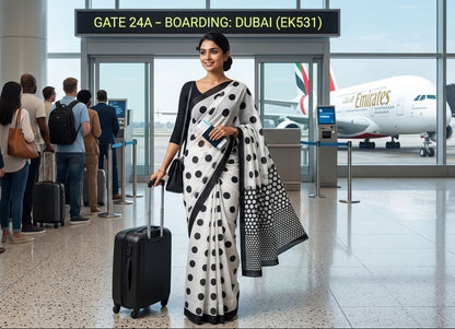 Polka Dot - Cotton Linen Saree