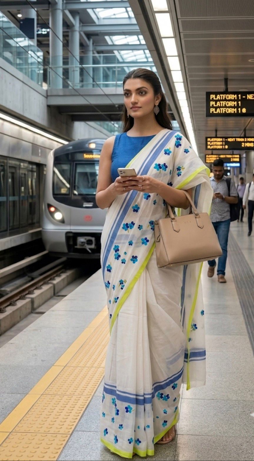 White bliss -Cotton Linen Blend Digital Printed Saree