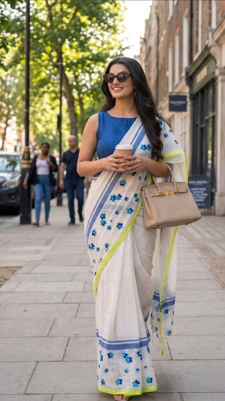 White bliss -Cotton Linen Blend Digital Printed Saree