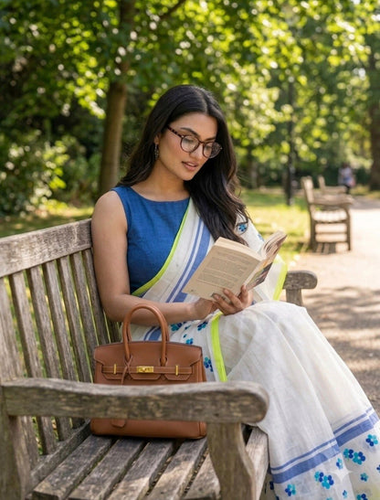 White bliss -Cotton Linen Blend Digital Printed Saree