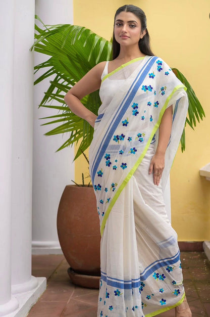 White bliss -Cotton Linen Blend Digital Printed Saree
