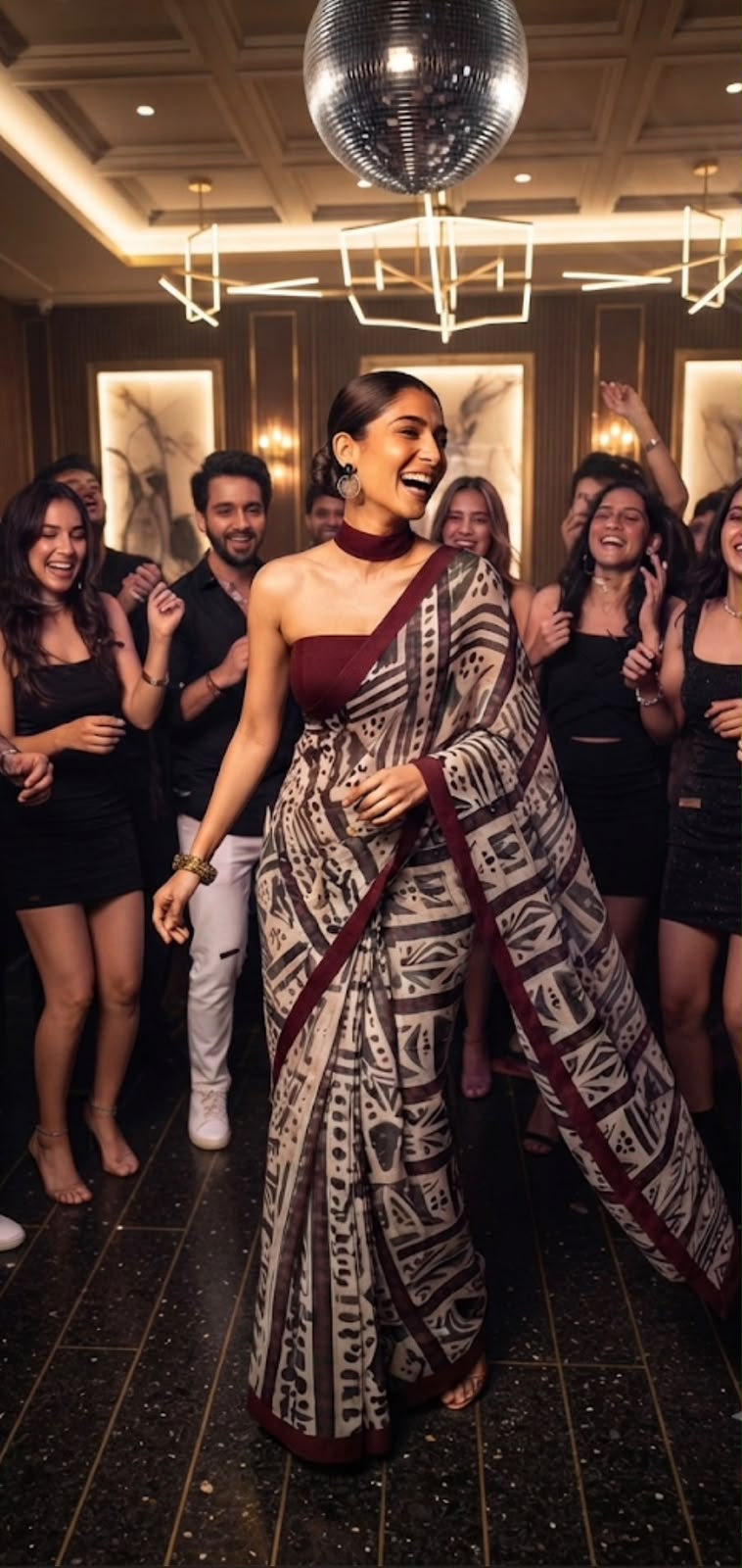 Maroon Muse – Evening Geometry Cotton Linen Blend Saree