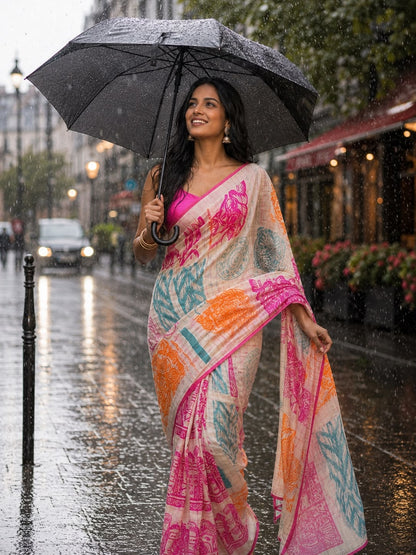 Neon Pop - Cotton Linen Blend Saree