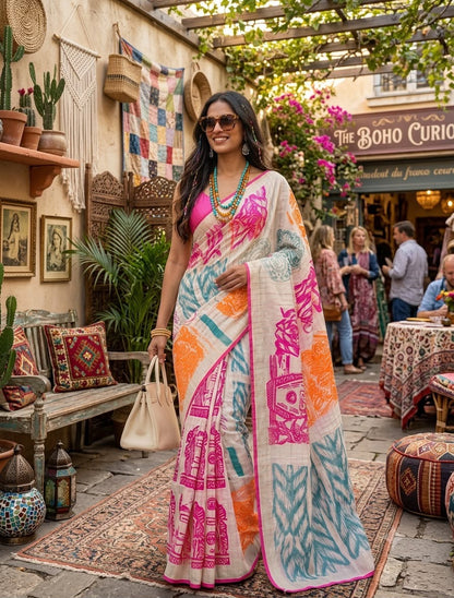 Neon Pop - Cotton Linen Blend Saree