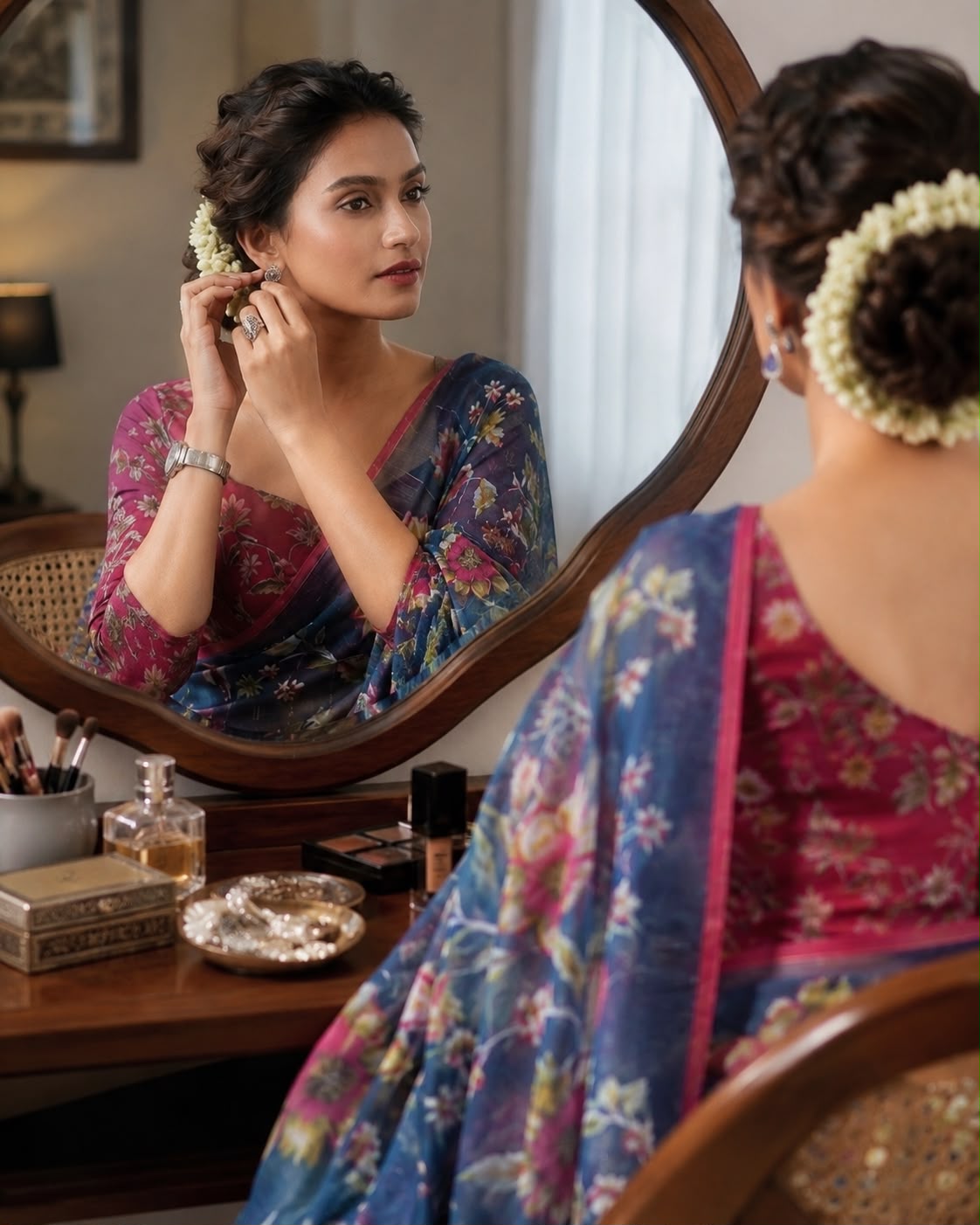 Midnight Bloom Cotton Linen Saree