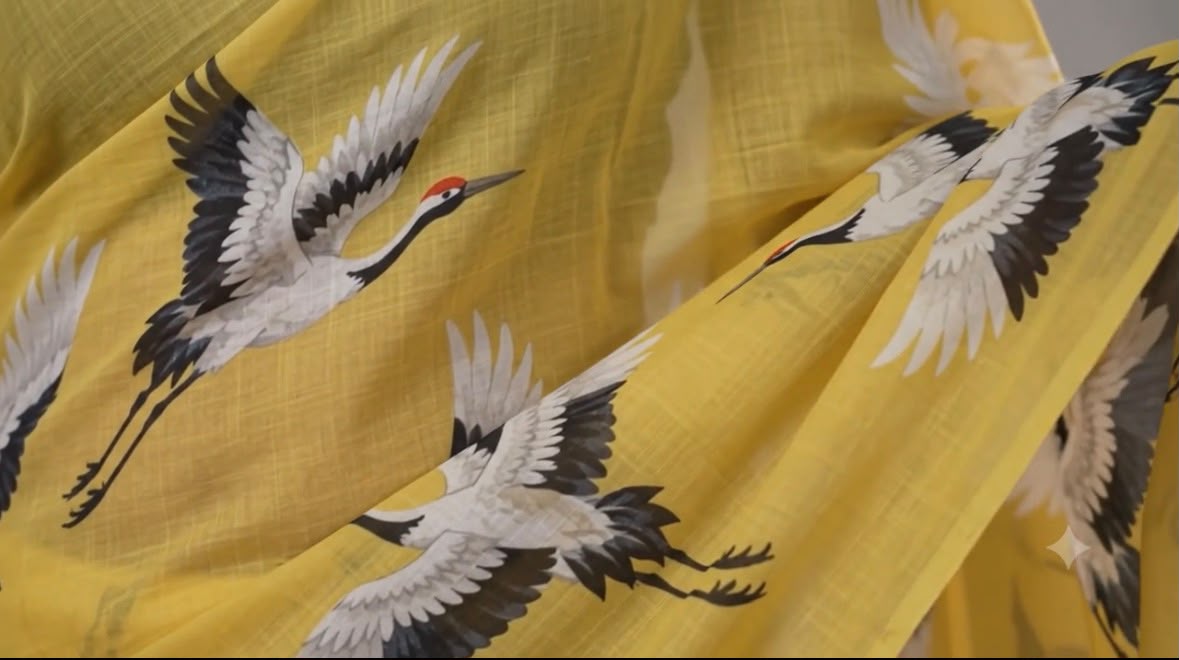 Skyward Grace – Cotton Linen Bird Print Saree