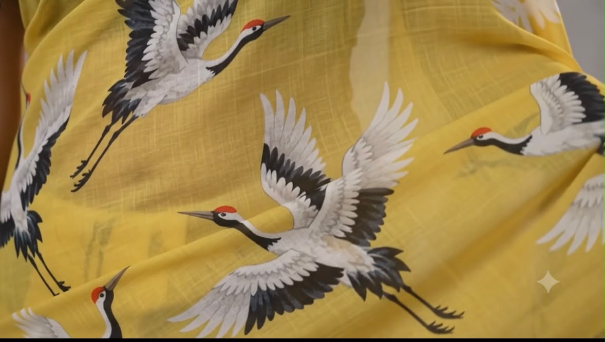 Skyward Grace – Cotton Linen Bird Print Saree