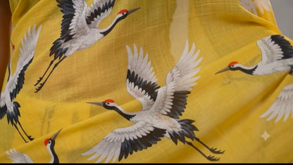 Skyward Grace – Cotton Linen Bird Print Saree
