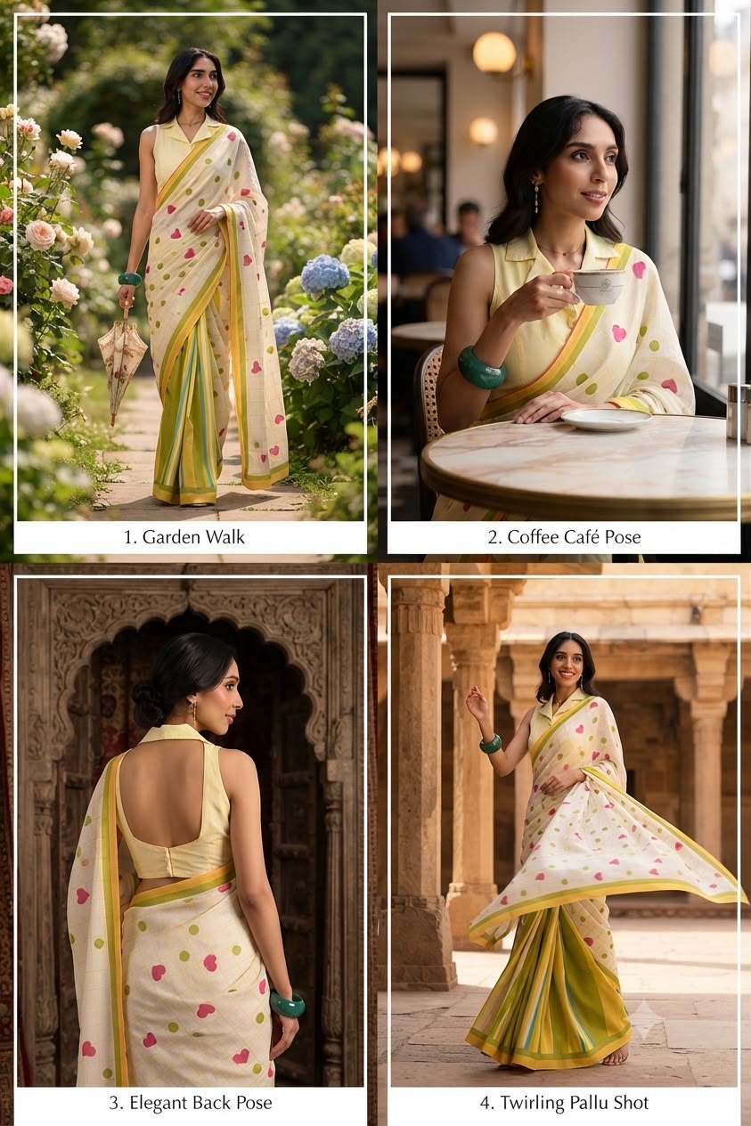 Candy Pop Stripe Check Cotton Linen Saree