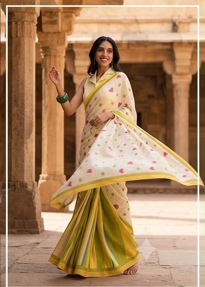 Candy Pop Stripe Check Cotton Linen Saree