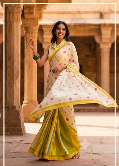 Candy Pop Stripe Check Cotton Linen Saree