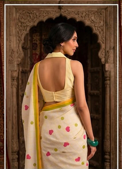Candy Pop Stripe Check Cotton Linen Saree