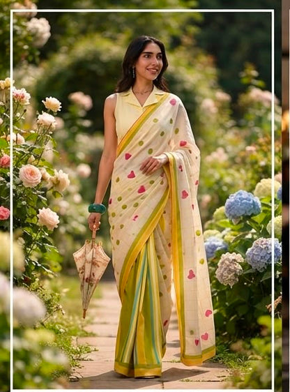 Candy Pop Stripe Check Cotton Linen Saree