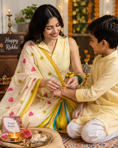 Candy Pop Stripe Check Cotton Linen Saree