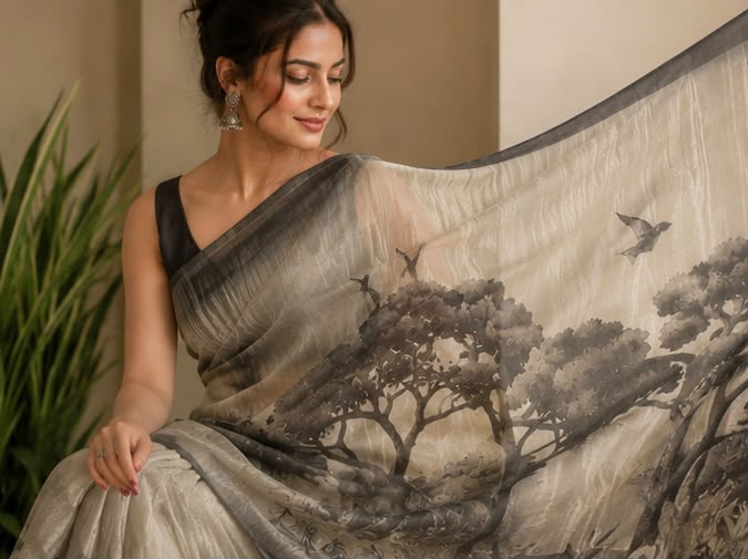 Premium Tusser Tissue Handloom Look Saree