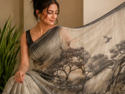 Premium Tusser Tissue Handloom Look Saree