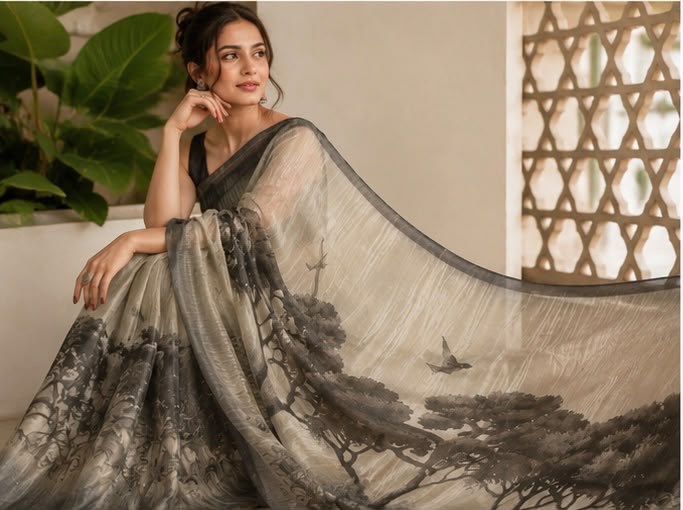 Premium Tusser Tissue Handloom Look Saree