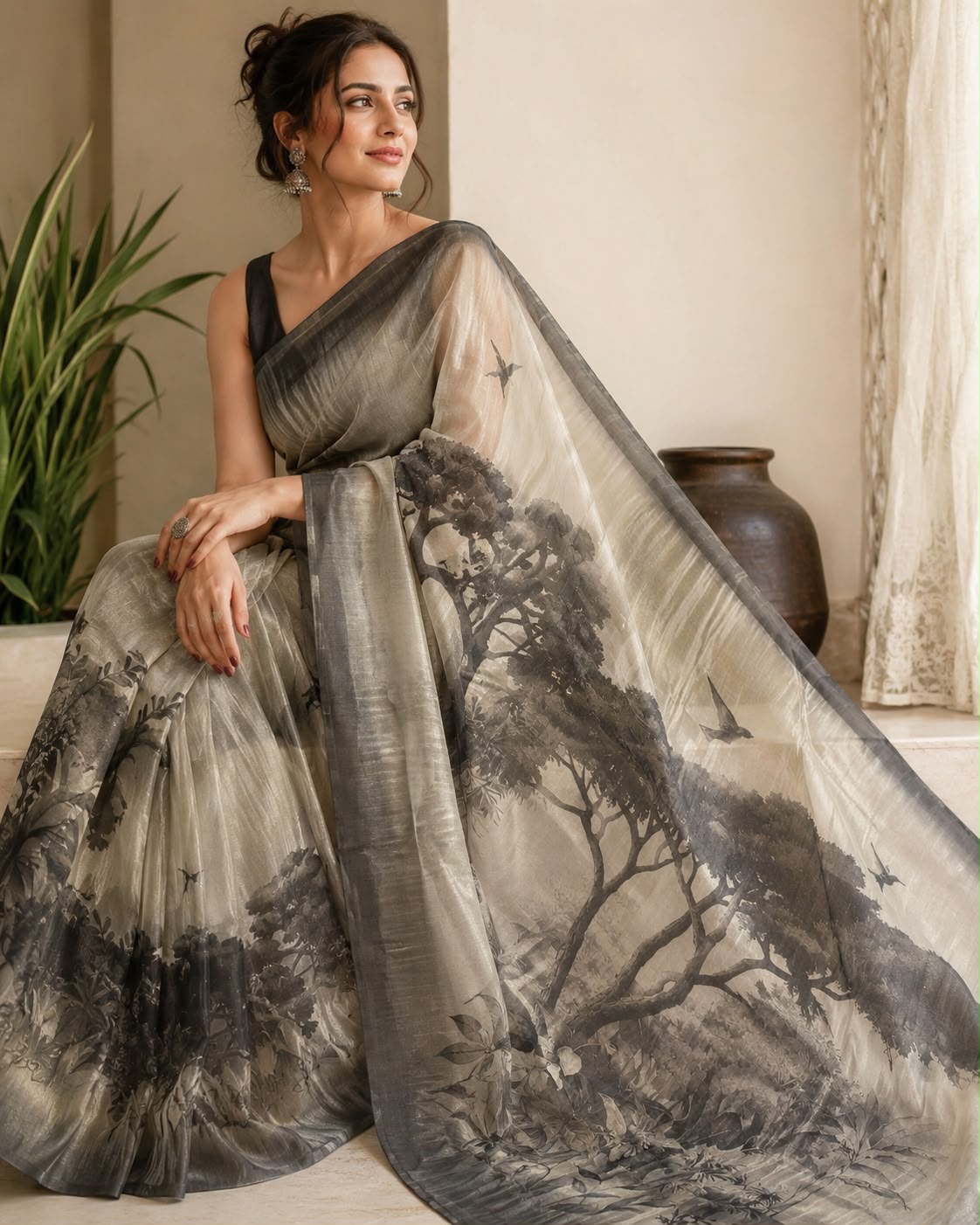 Premium Tusser Tissue Handloom Look Saree