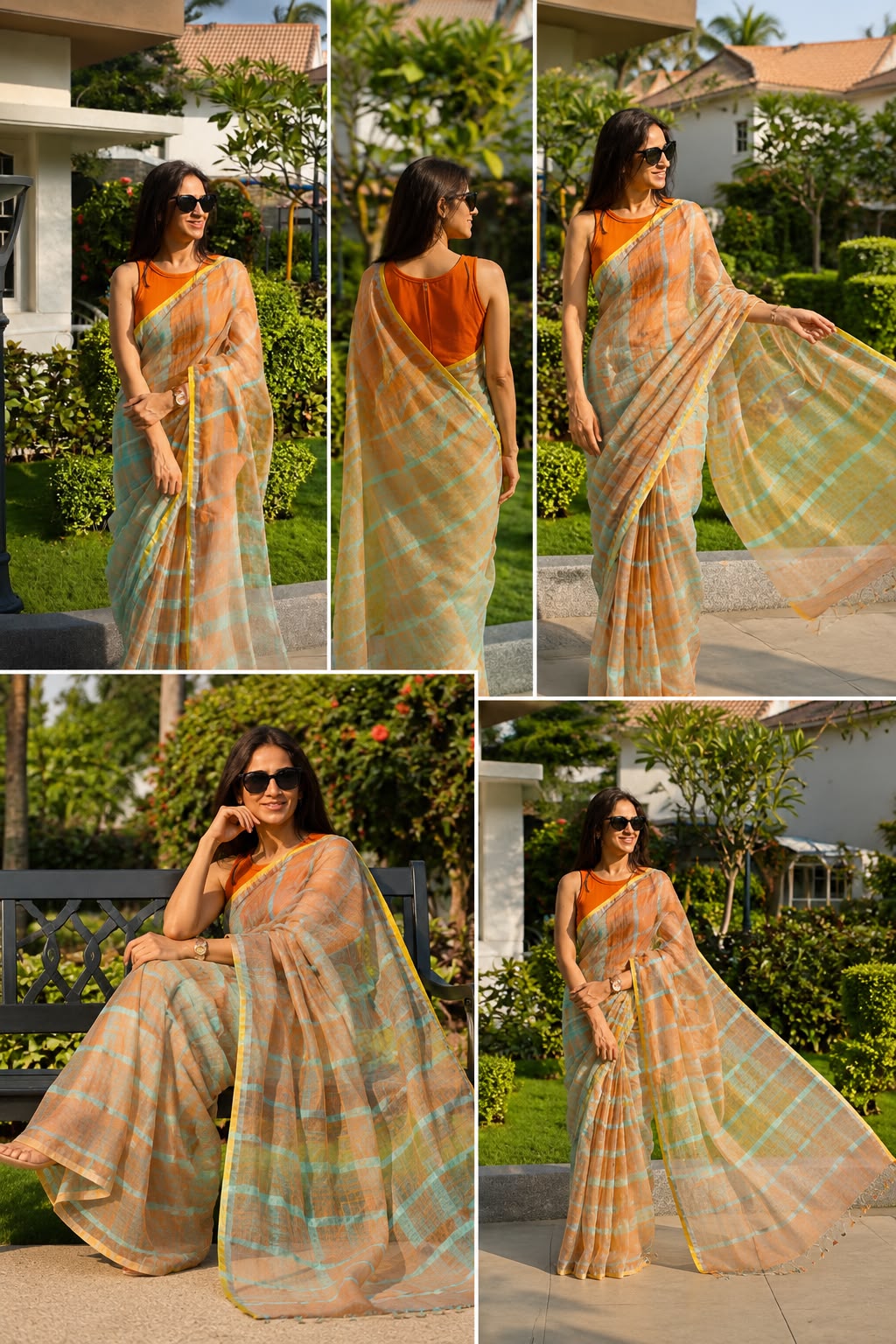 Citrus Charm Cotton Linen Saree