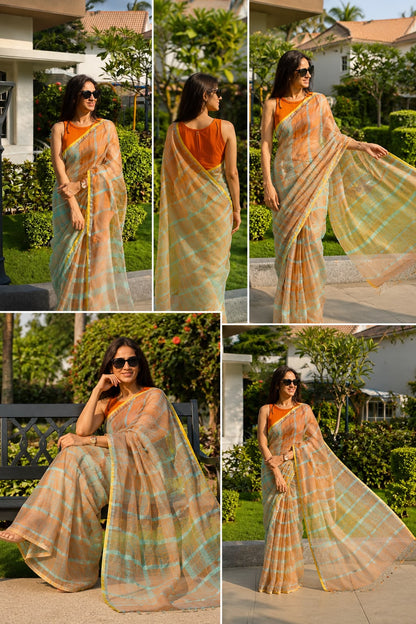 Citrus Charm Cotton Linen Saree