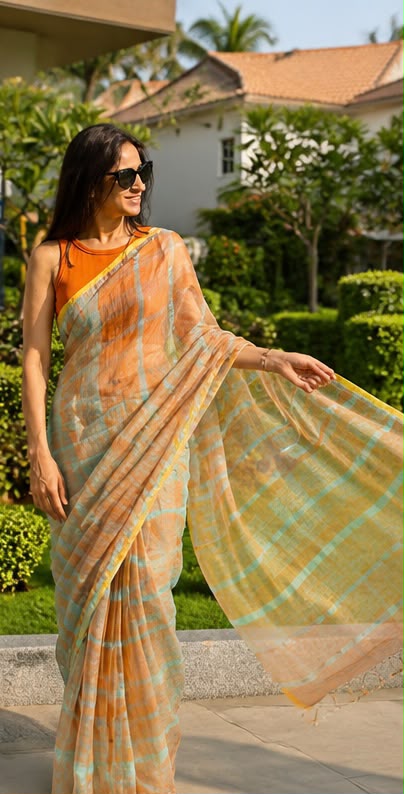 Citrus Charm Cotton Linen Saree