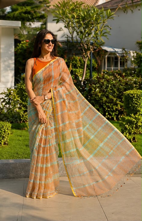 Citrus Charm Cotton Linen Saree