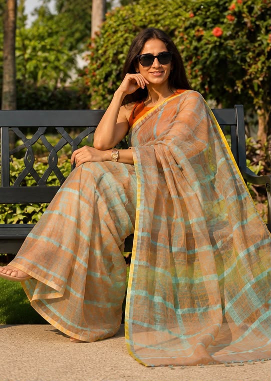 Citrus Charm Cotton Linen Saree