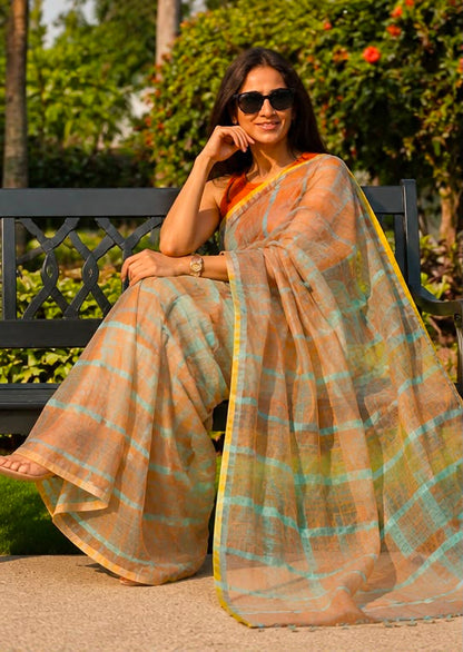 Citrus Charm Cotton Linen Saree