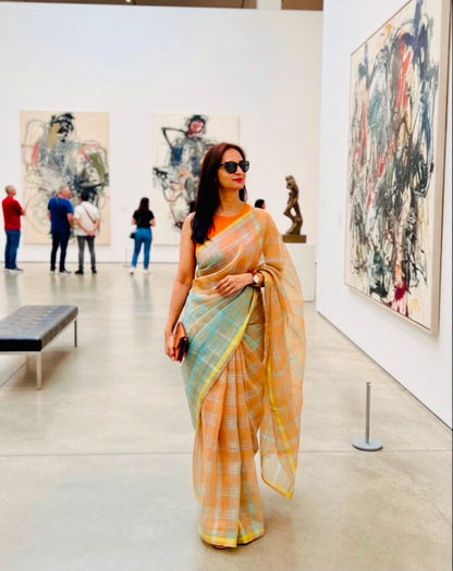 Citrus Charm Cotton Linen Saree
