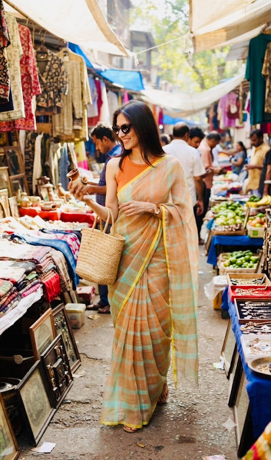 Citrus Charm Cotton Linen Saree