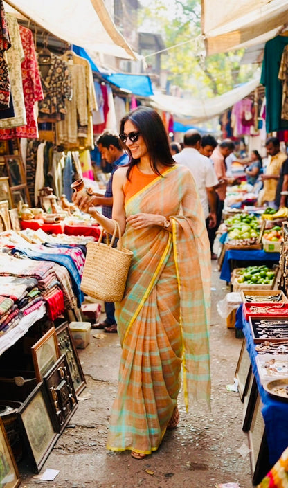 Citrus Charm Cotton Linen Saree