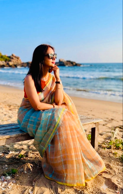Citrus Charm Cotton Linen Saree