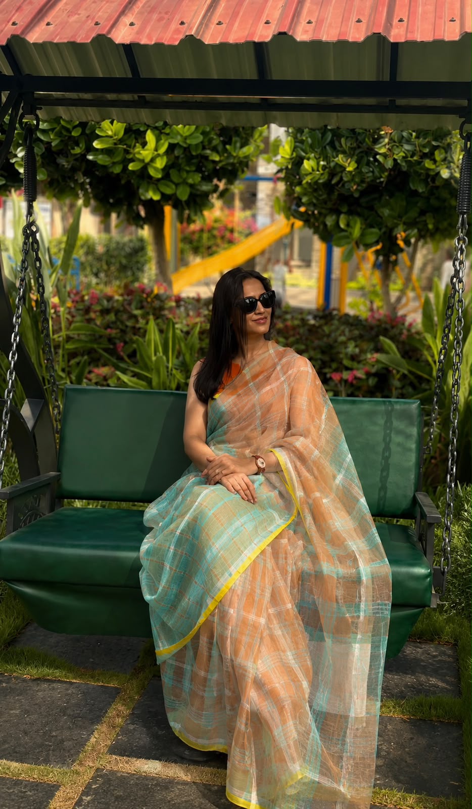 Citrus Charm Cotton Linen Saree