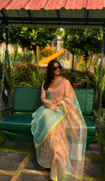 Citrus Charm Cotton Linen Saree
