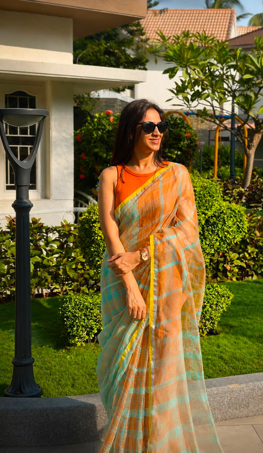 Citrus Charm Cotton Linen Saree