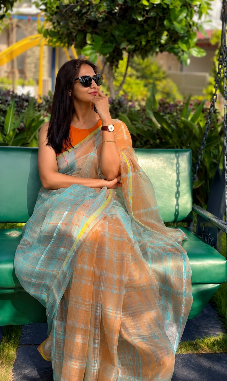 Citrus Charm Cotton Linen Saree