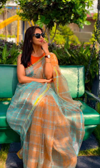 Citrus Charm Cotton Linen Saree