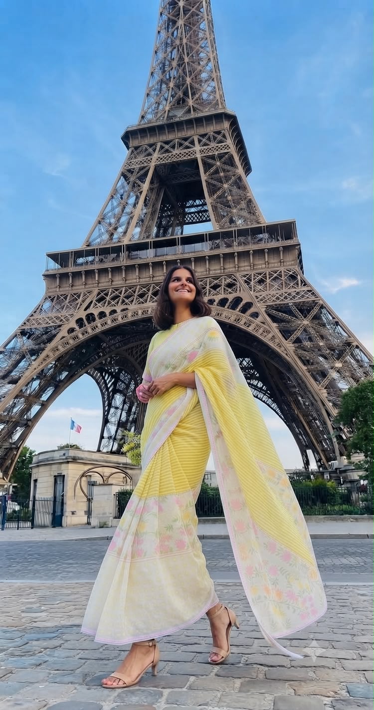 Sunshine Floral Cotton Linen Blend Saree