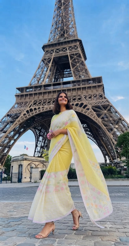 Sunshine Floral Cotton Linen Blend Saree