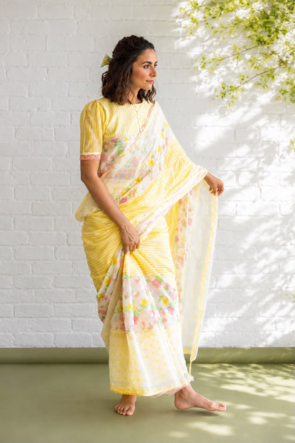 Sunshine Floral Cotton Linen Blend Saree