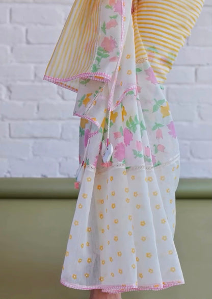 Sunshine Floral Cotton Linen Blend Saree