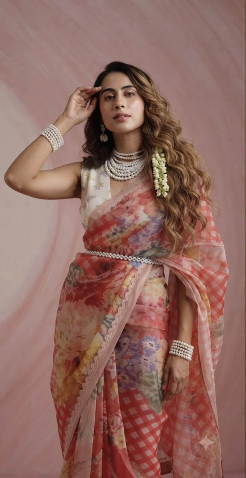 Peach Pastel Elegance -Soft Premium Organza Digital Floral Print Saree