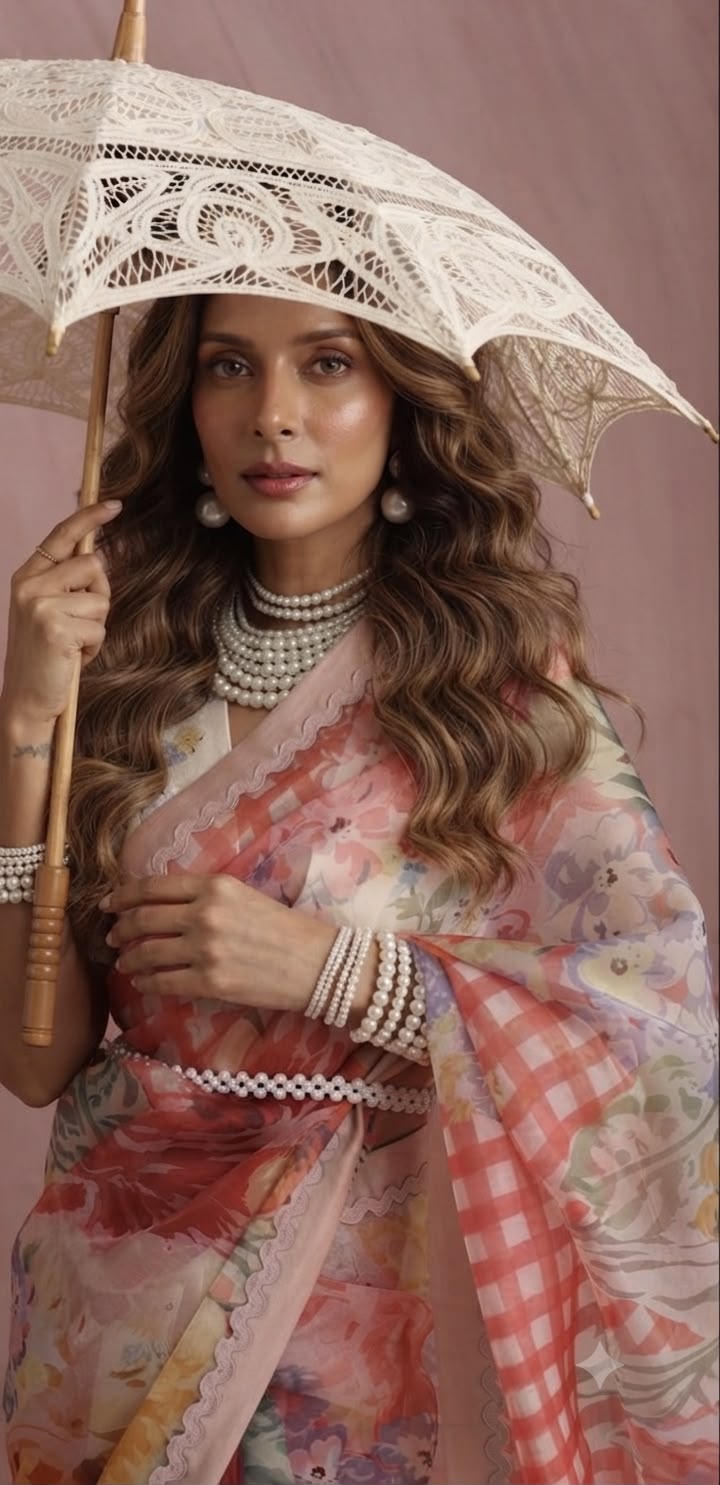 Peach Pastel Elegance -Soft Premium Organza Digital Floral Print Saree