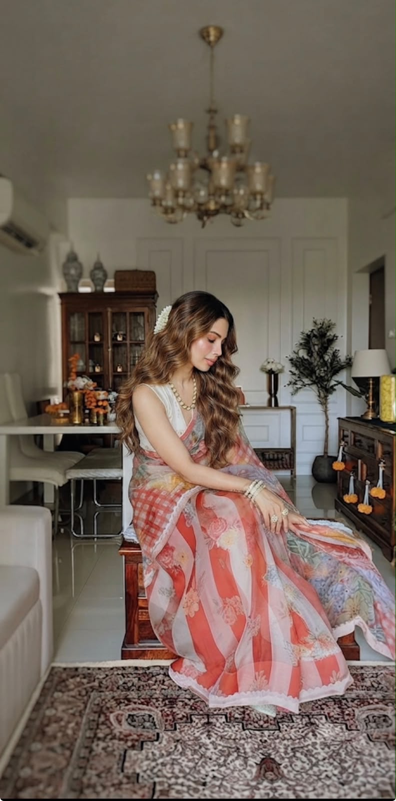Peach Pastel Elegance -Soft Premium Organza Digital Floral Print Saree