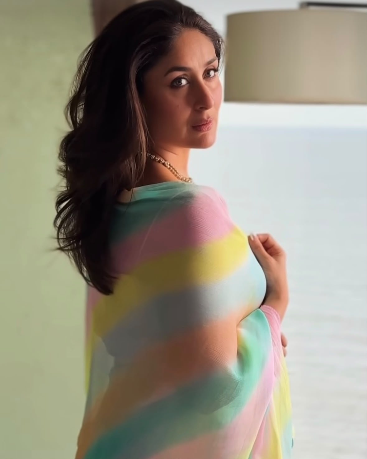 Celebrity Inspired Rainbow Leheriya Chiffon Saree