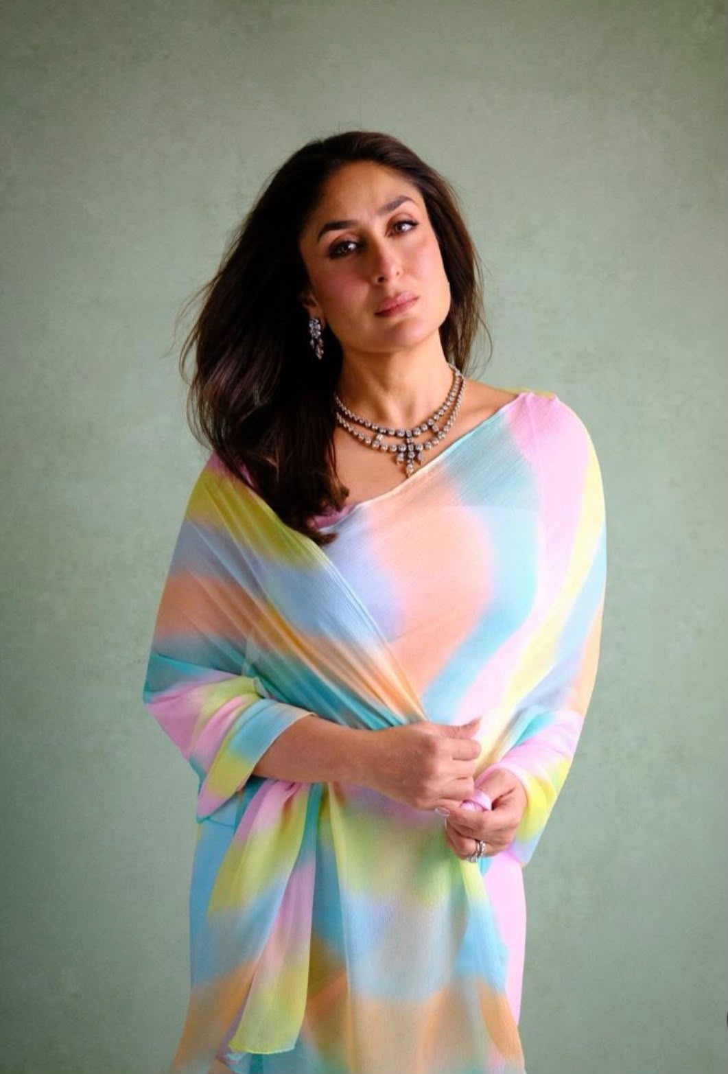 Celebrity Inspired Rainbow Leheriya Chiffon Saree