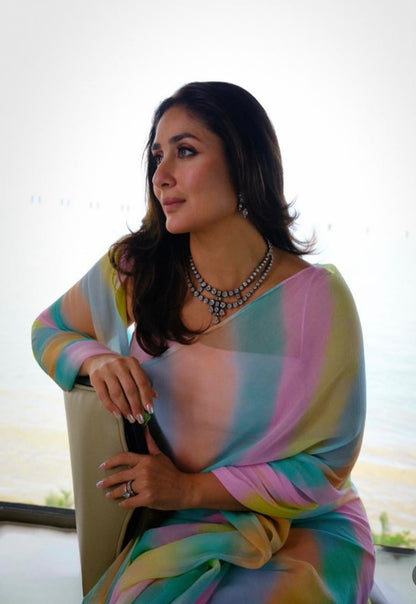 Celebrity Inspired Rainbow Leheriya Chiffon Saree